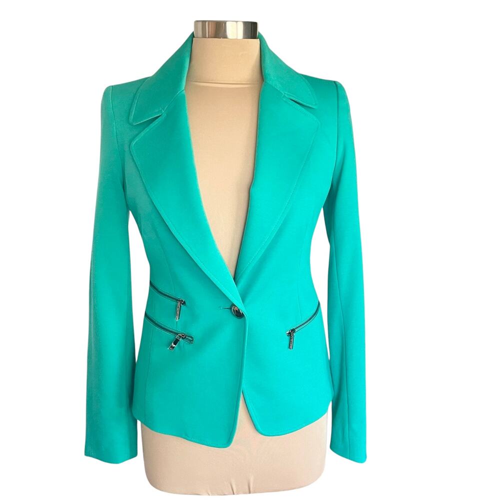 Anne Klein Jade Green Single Button Blazer Black Hardware Size 2 Business Career